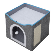 (Dark Grey) Foldable Multifunctional Cat Bed with Scratching Pad