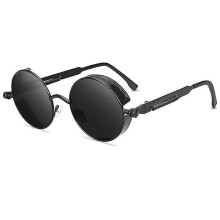 (Black Frame Gray Lenses) Steampunk Sunglasses Retro Goggles Hippie Circle Uv 400 Cyberpunk Sun Glasses Eyewear