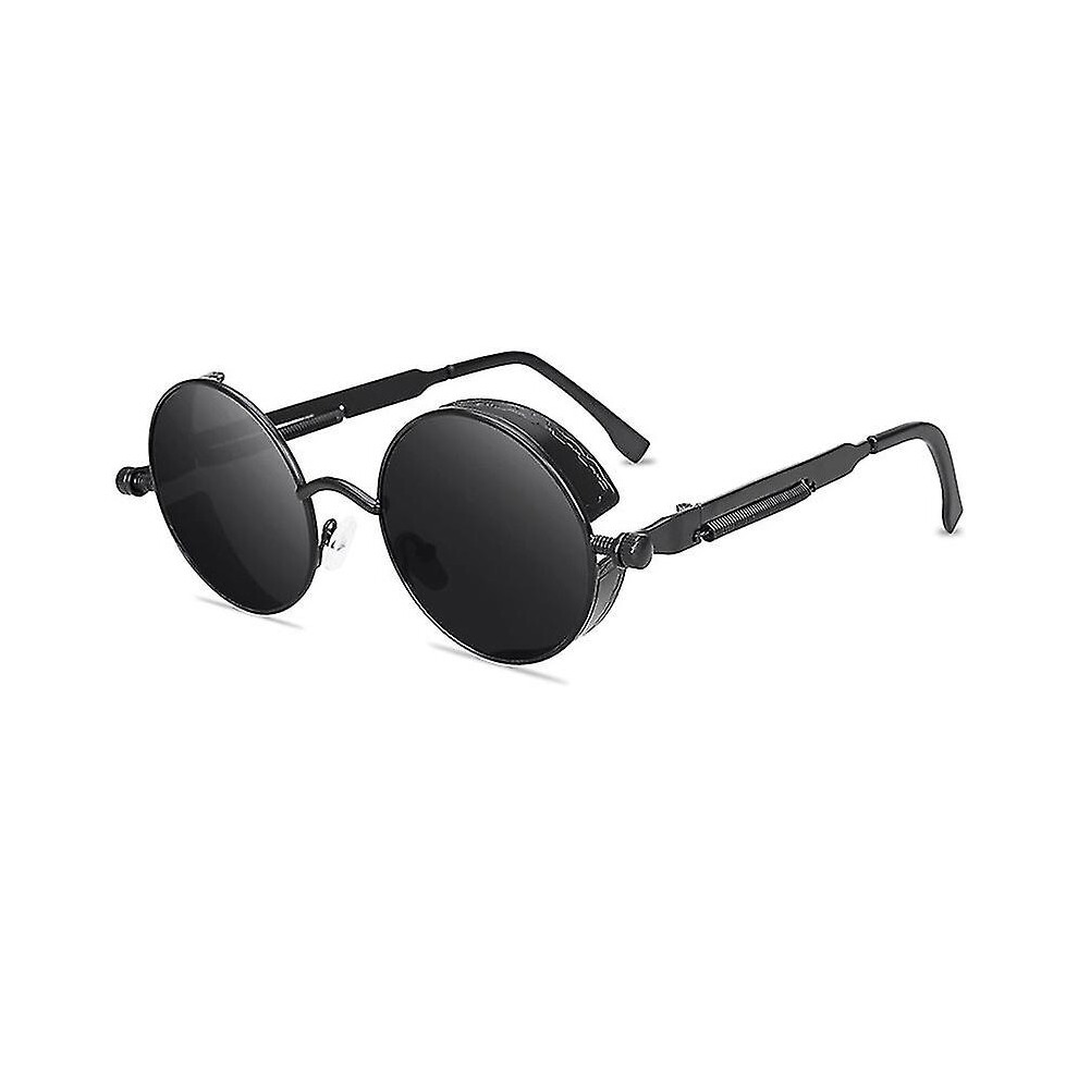 ( Frame Gray Lenses) Steampunk Sunglasses Retro Goggles Hippie Circle Uv 400 Cyberpunk Sun Glasses Eyewear Black