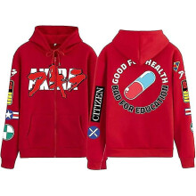 (Red, 2XL) Anime Akira Cosplay Hoodies Men Women Zipper Jacket Costume Long Sleeve Spring Autumn With Hood Sweatshirt