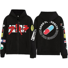 (Black, L) Anime Akira Cosplay Hoodies Men Women Zipper Jacket Costume Long Sleeve Spring Autumn With Hood Sweatshirt