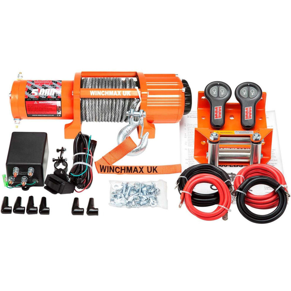 5,000lb 12V Winch. 15.2m x 6.3mm Steel Rope.