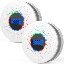 (2 PCS) 2 in 1 Smoke Detector Carbon Monoxide Alarm Detector LCD Display for Home Garage Office