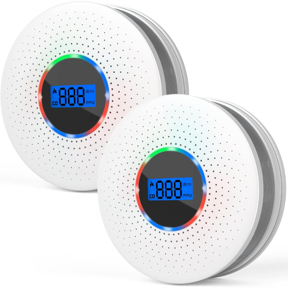 (2 PCS) 2 in 1 Smoke Detector Carbon Monoxide Alarm Detector LCD Display for Home Garage Office