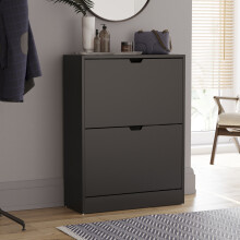 (Black) 2 Drawer Shoe Cabinet Hall Storage (FSC 100%)