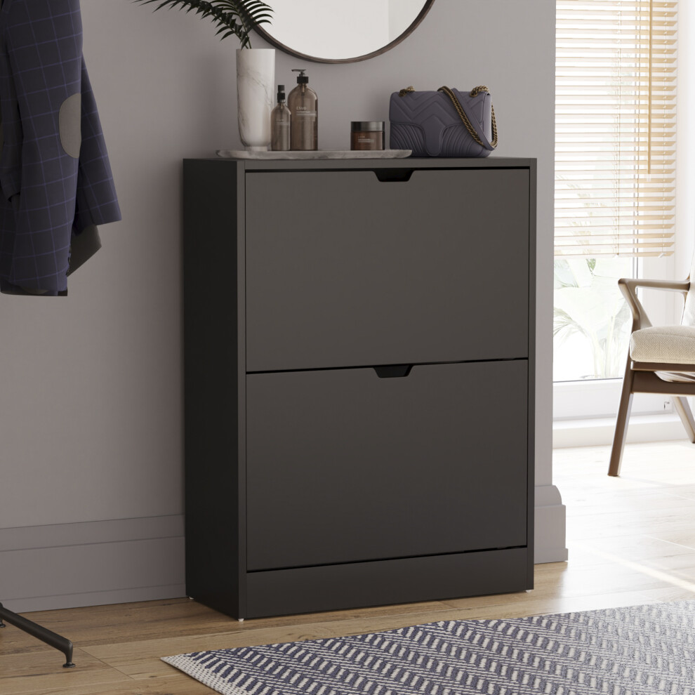 (Black) 2 Drawer Shoe Cabinet Hall Storage (FSC 100%)