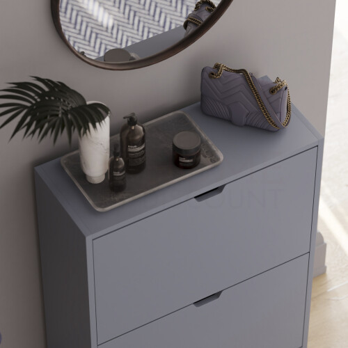 Vida Designs (Grey) 2 Drawer Shoe Cabinet Hall Storage (FSC 100%) 2