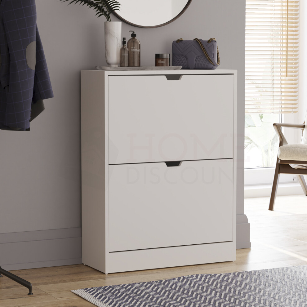 Photos - Shoe Cabinet / Rack (White) 2 Drawer Shoe Cabinet Hall Storage  White 3331757(FSC 100)