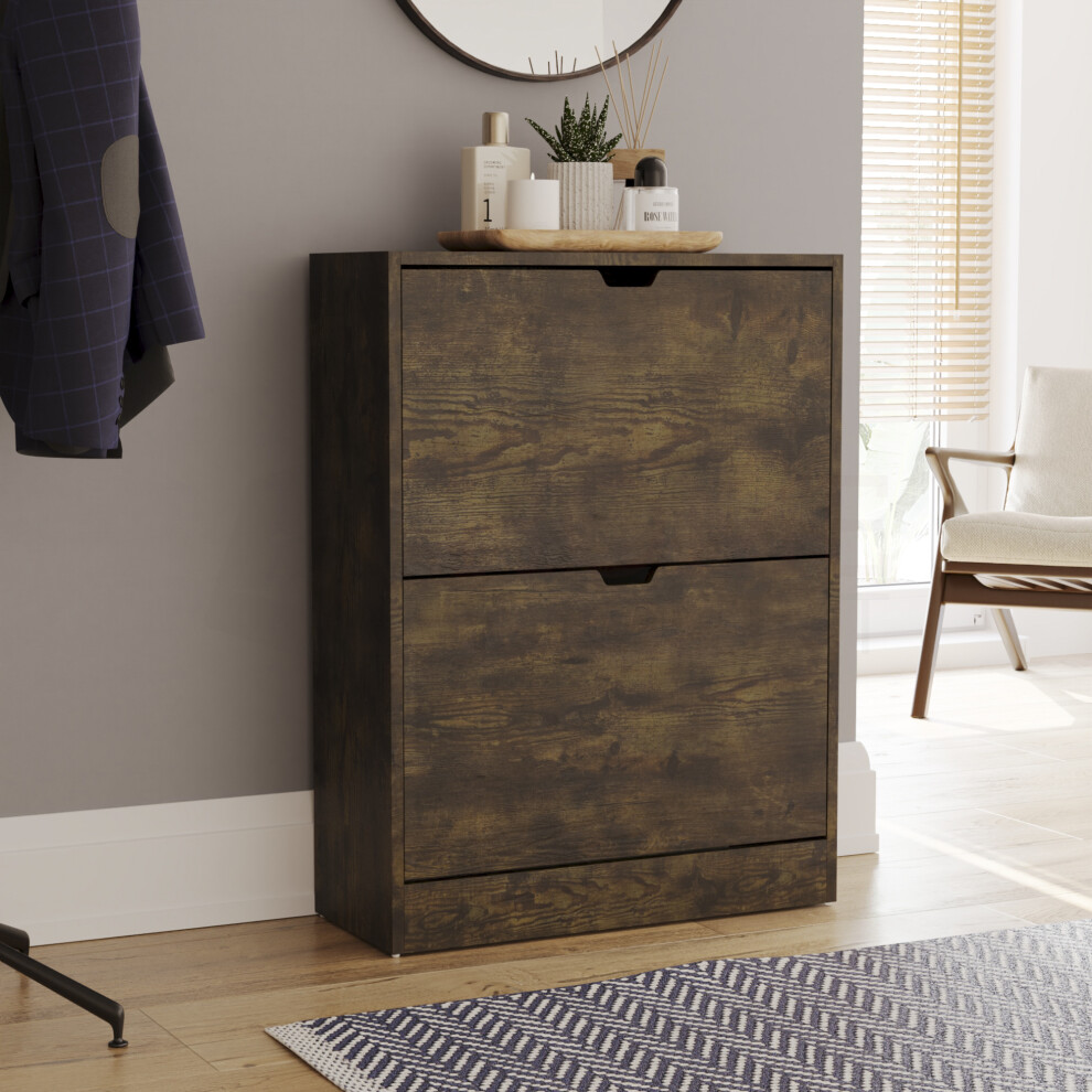 (Dark Wood) 2 Drawer Shoe Cabinet Hall Storage (FSC 100%)