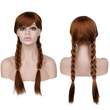 Belita Amy Frozen Anna Wig Women Double Braided Brown Cosplay Wig Synthetic Hair Wigs With Bangs Halloween Carnival Cosplay Props
