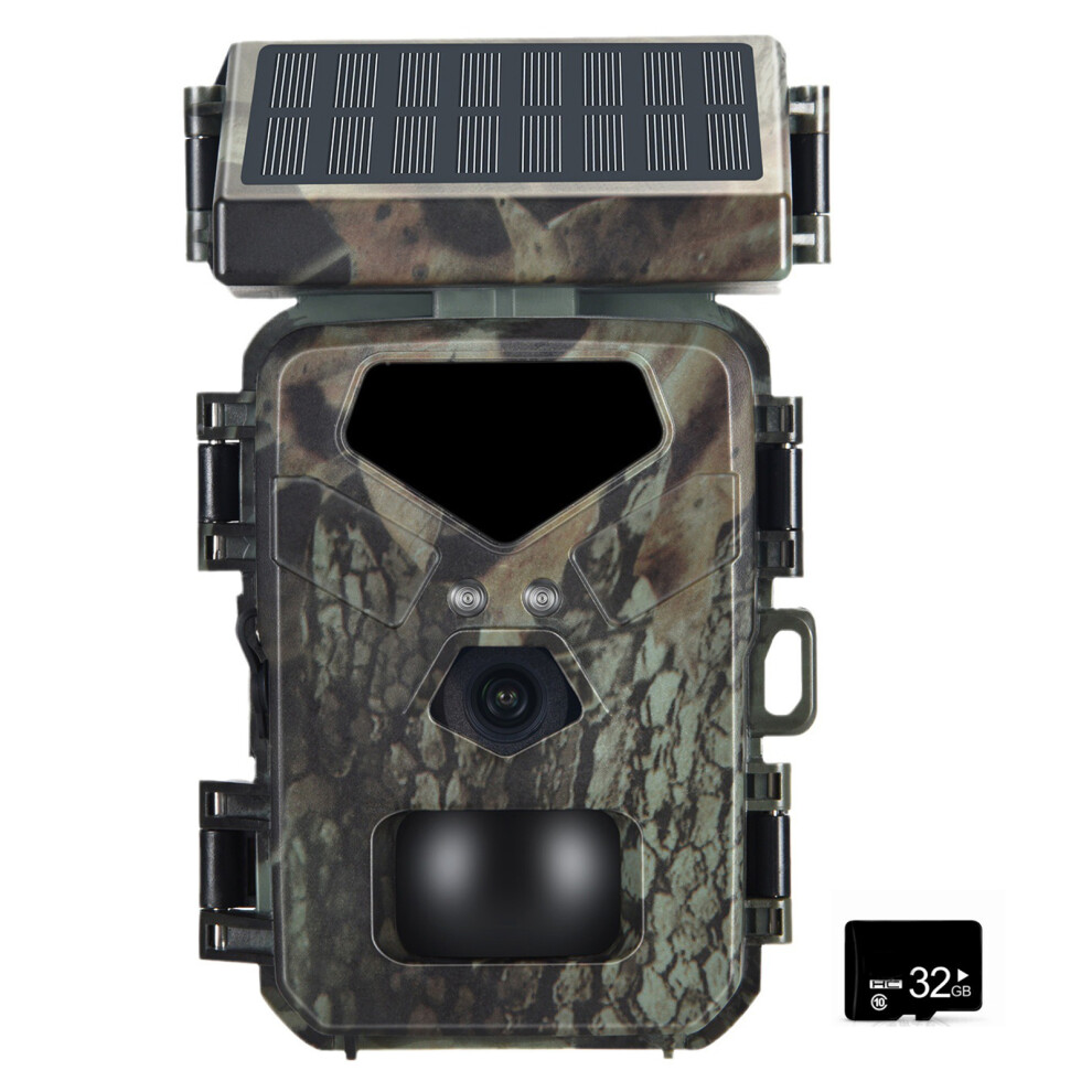 (standard, With 32G Card) Solar Powered Night Vision Trail Camera 20MP 1080P Hunting Cameras 0.3s Trigger Time Camera for Wildlife Monitoring Hunting