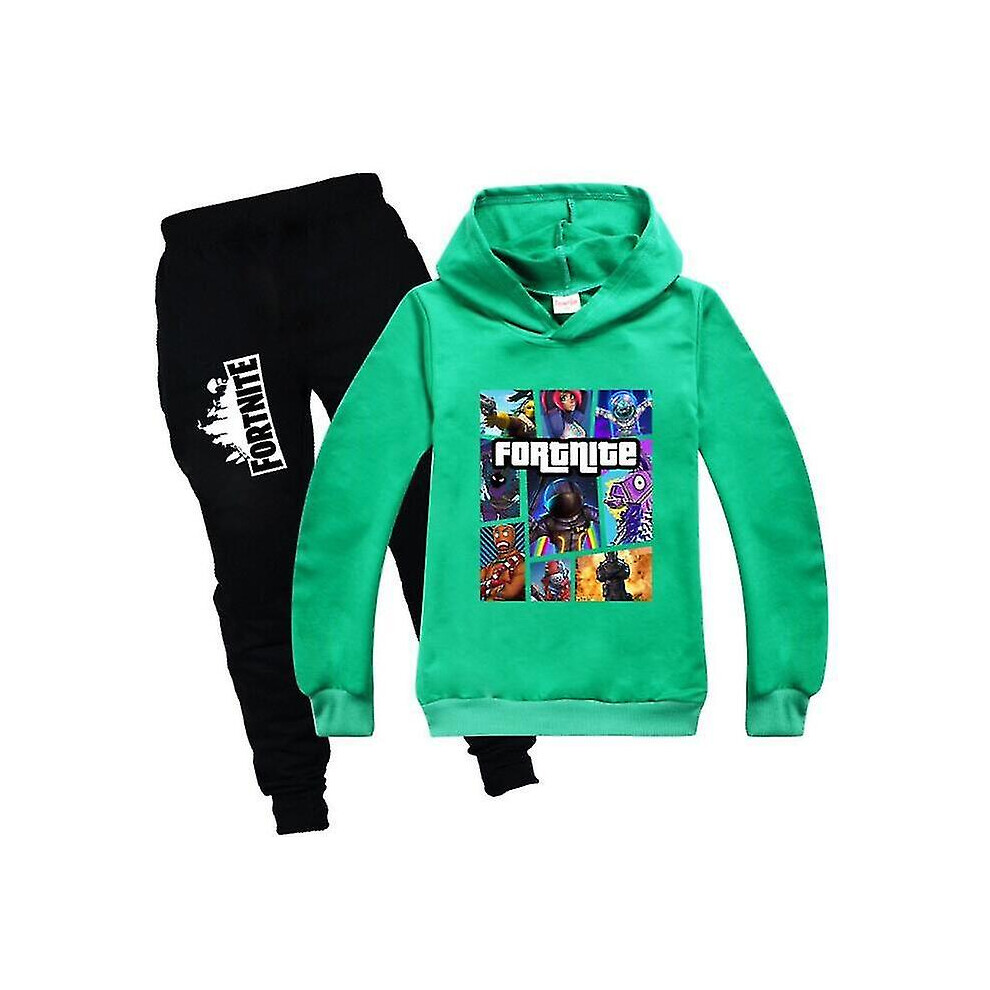 (Green, 140 cm) Kids Fortnite Long Sleeve Hoodie Pants Suit Boys Tracksuit Sportswear_f
