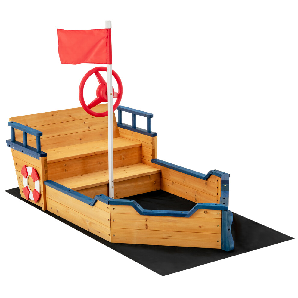 Kids Sandbox Wooden Pirate Ship Play Boat W/ Decoration & Storage