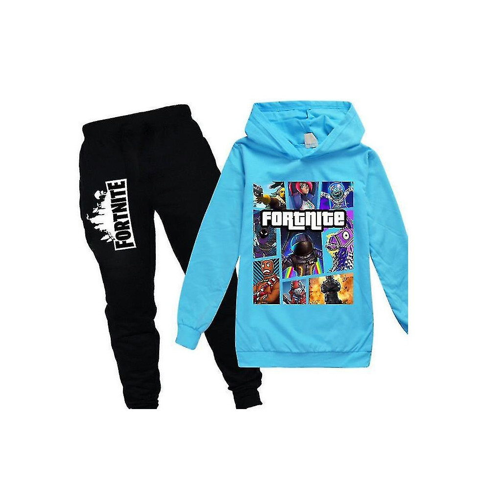 (Light Blue, 120 cm) Kids Fortnite Long Sleeve Hoodie Pants Suit Boys Tracksuit Sportswear_f