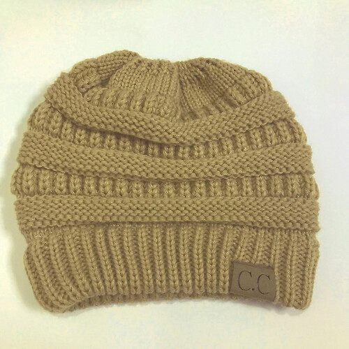 (Brown) Cc Letter Ponytail Cap Knitting Hat For Ladies 1