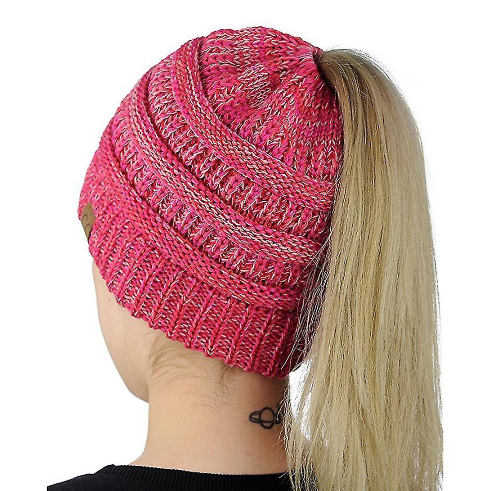 (Magenta) Cc Letter Ponytail Cap Knitting Hat For Ladies