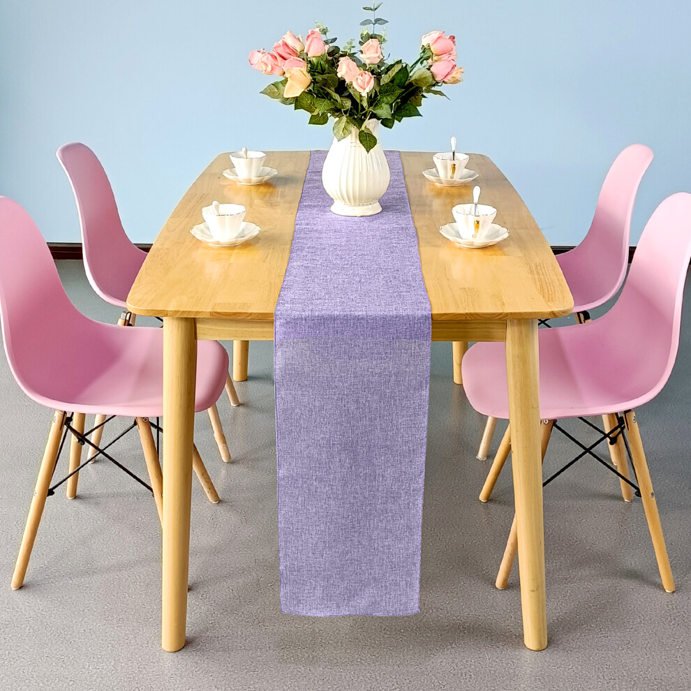 (Lilac) Hessian Table Runner, Natural Jute Burlap Rustic Fabric Roll, Sewed Edge Vintage Shabby Chic Jute Table Runner Craft Wedding Party Table Decoration