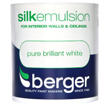 Berger Silk Emulsion 1L – Pure Brilliant White, Durable Wipeable Interior Finish for Walls and Ceilings