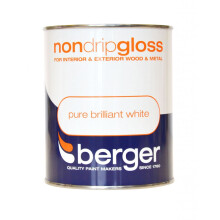 Berger Non Drip Gloss 750ml - Pure Brilliant White for Interior/Exterior Wood & Metal, High-Gloss Finish
