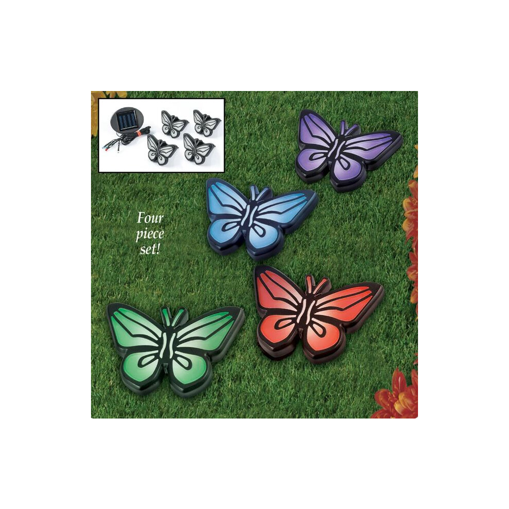 Set of 4 LED Solar Power Butterfly Lights Garden Outdoor Lamp Patio Decking