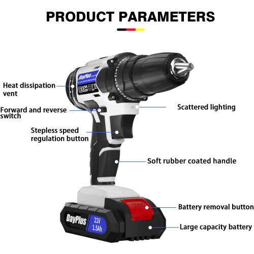 21V Cordless Power Drill Screwdriver Drill Set with 25+1 Torque Setting 2-Gear Combi Hammer Drill 1