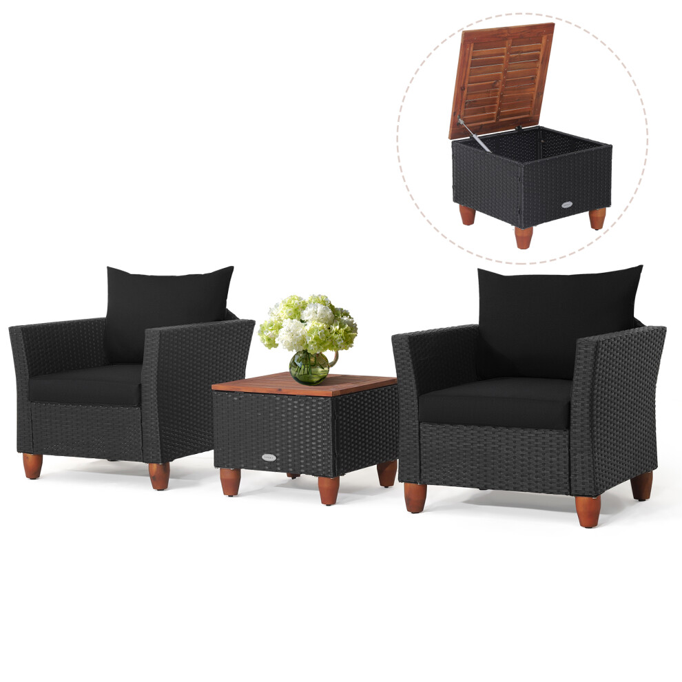 3PCS Patio Rattan Furniture Set Sectional Sofa Conversation Set(Black)