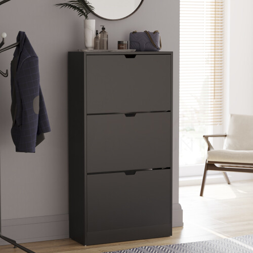 Vida Designs (Black) 3 Drawer Shoe Cabinet Hall Storage (FSC 100%)
