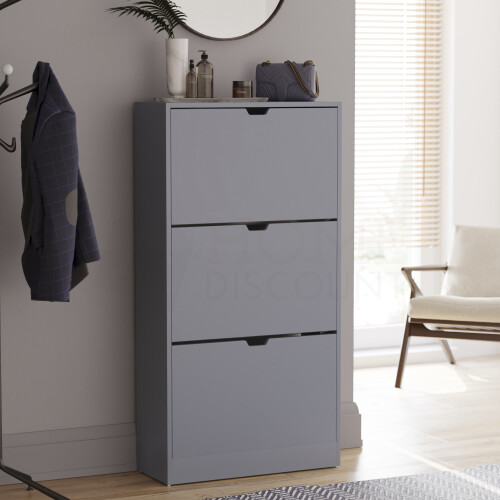 Vida Designs (Grey) 3 Drawer Shoe Cabinet Hall Storage (FSC 100%)