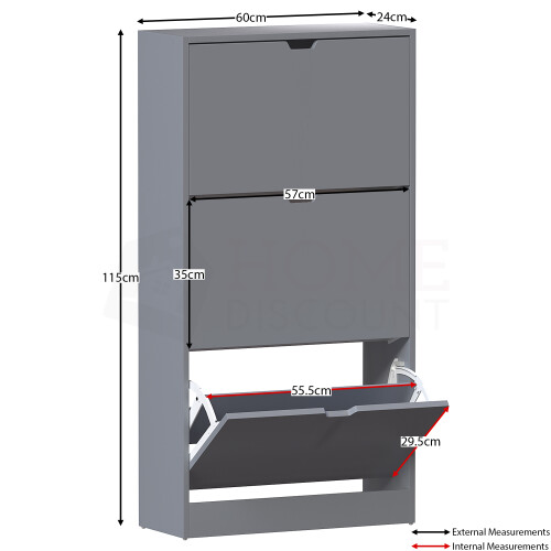 Vida Designs (Grey) 3 Drawer Shoe Cabinet Hall Storage (FSC 100%) 2