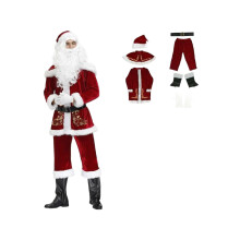 (Costume Set, 6XL) Santa Claus Suit Christmas Costume Fancy Dress Cosplay Party Velvet Set Outfit