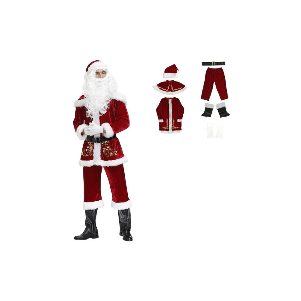 (Costume Set, 6XL) Santa Claus Suit Christmas Costume Fancy Dress Cosplay Party Velvet Set Outfit