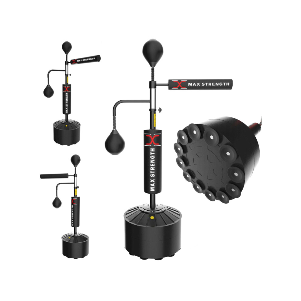 (3D Speedball) Freestanding Boxing Punching Bag Adjustable Spinning Bar with 2 Speed Balls MMA
