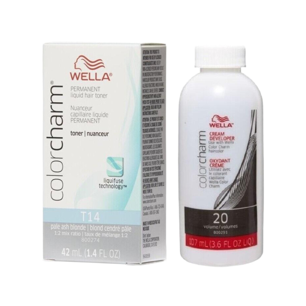 (T14 + Developer (Vol.20) 3.6) Wella Permanent Hair Colour T14 Pale Ash Blonde