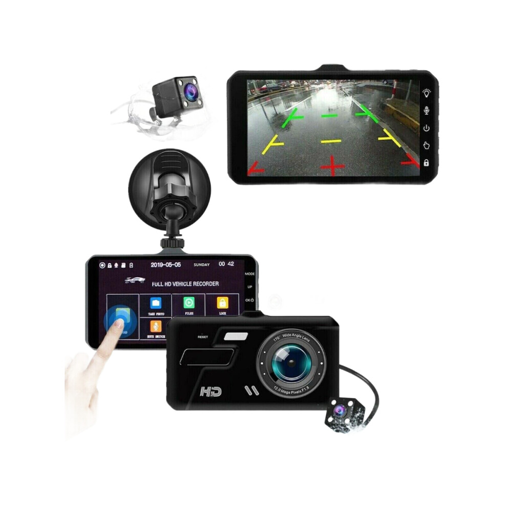 1080P Car Dash Camera Recorder Dual Lens DVR Front + Rear Reverse Cam-image-OPC-P66T8W9-NEW