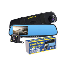 Goodyear HD Mirror Dash Cam Car DVR Video Recorder with Front and Rear Camera
