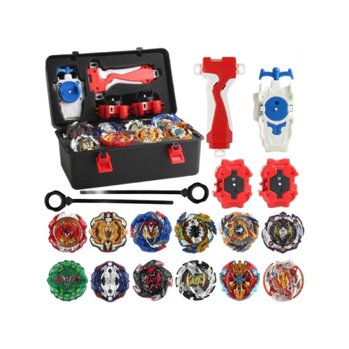 (Black) 12X Beyblade Burst Set Spinning with Launcher+Box