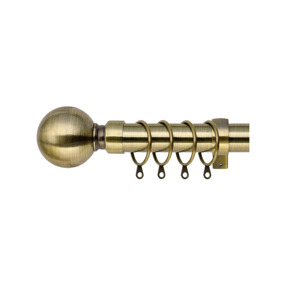 (Antique Brass - Plain Ball, 160-300 cm (63" - 118" In)) Extendable Heavy Metal Curtain Pole 28mm Eyelet Rail With Rings Fittings Finials