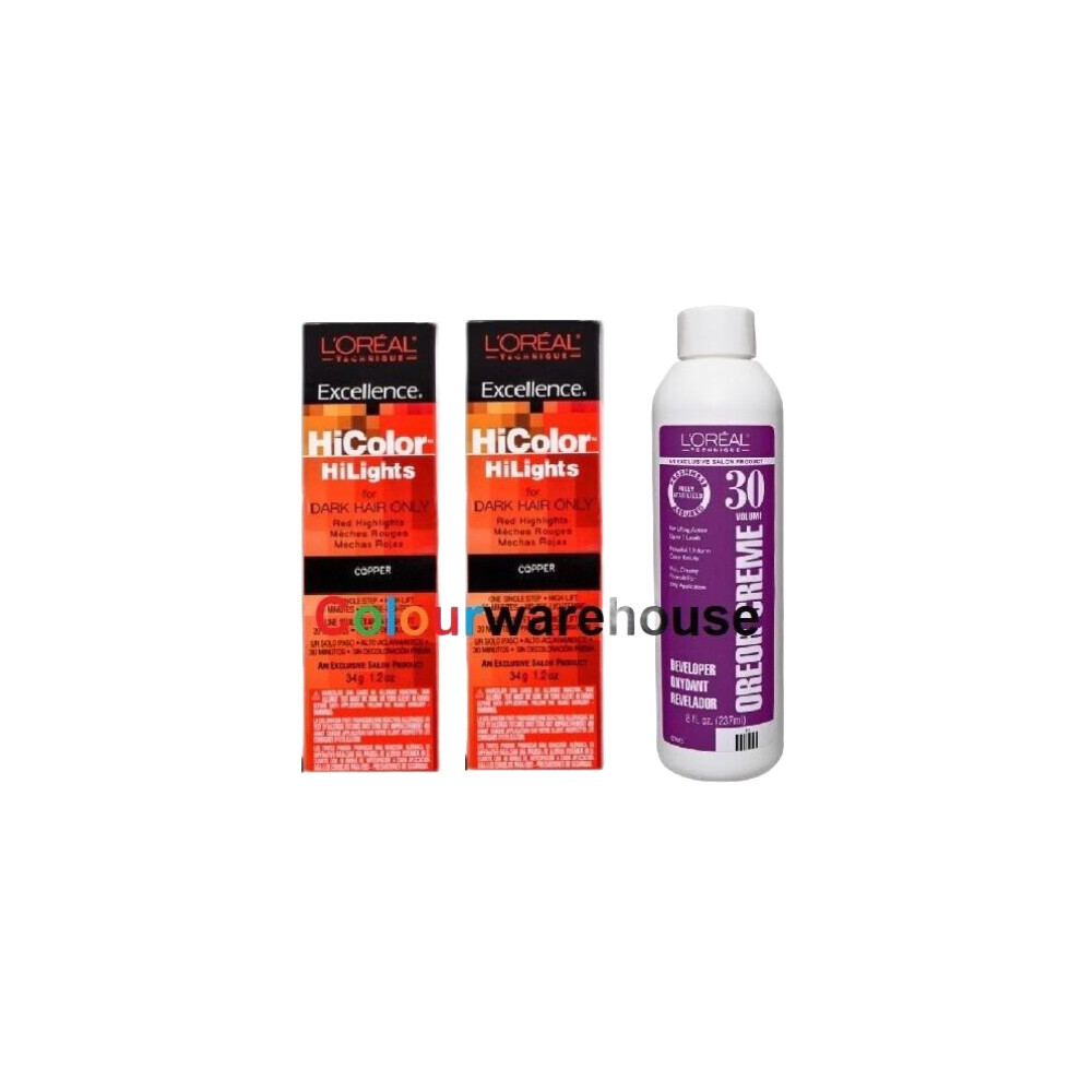 LâOrã©Al Paris Multicoloured (Copper (2X), Dev (Vol. 30) 8Oz) L'oreal Hicolor Copper Hilights For Dark Hair Only