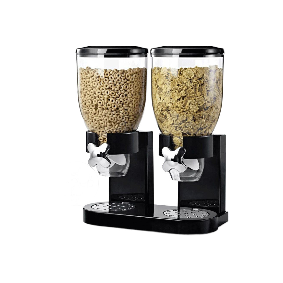 (Black) Black/White Double Cereal Dispenser Dry Food Storage Container Dispenser Machine