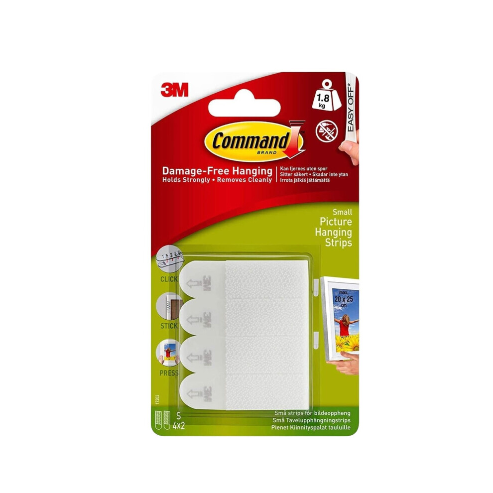 Command Small Picture Hanging Strips-White 4 Sets/Pkg