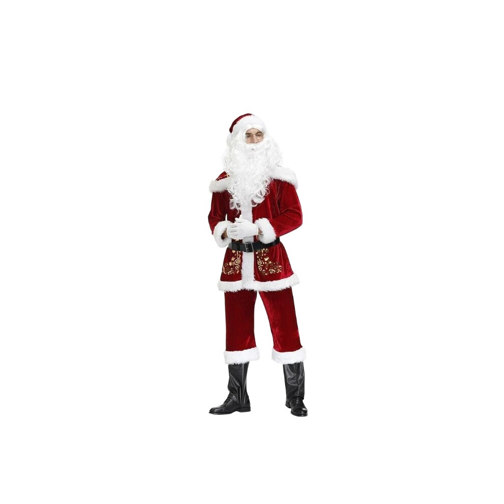 (Costume Set, 5XL) Santa Claus Suit Christmas Costume Fancy Dress Cosplay Party Velvet Set Outfit