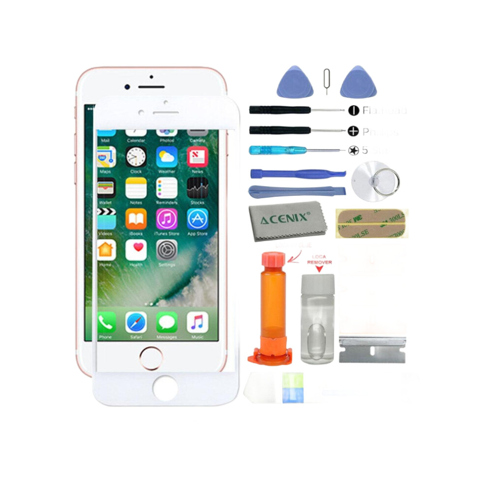 New iPhone 7 White Outer Front Glass Screen Replacement Repair Kit + Uv Glue