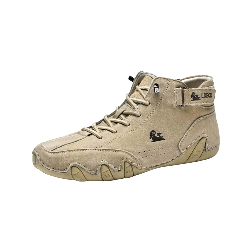 (  Khaki, 43) Italian Suede Boots Handmade with Closure High Tops Men's Casual Shoes Cottons