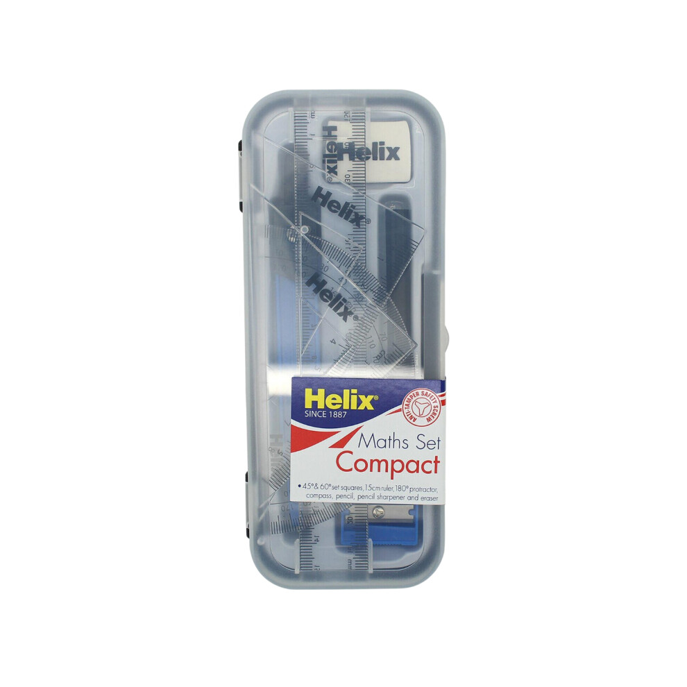 HELIX Compact MATHS GEOMETRY SET Compass Ruler Protractor Sharpener SCHOOL Exam