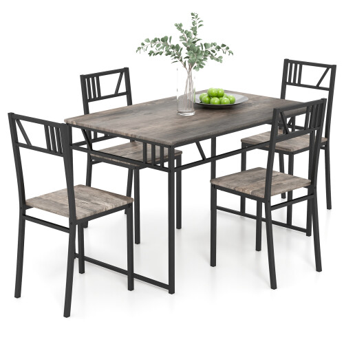 Costway Industrial Dining Table Set of 5 w/ 4 Chairs for Kitchen Dining Room
