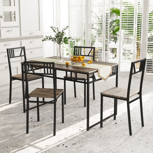 Costway Industrial Dining Table Set of 5 w/ 4 Chairs for Kitchen Dining Room 1