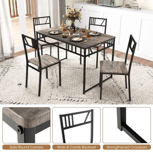 Costway Industrial Dining Table Set of 5 w/ 4 Chairs for Kitchen Dining Room 2