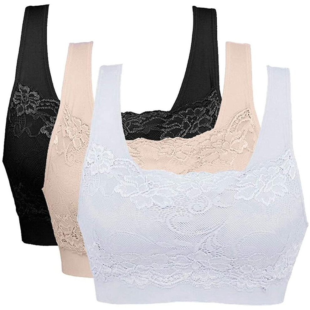 (3 Color, XXL) Women Lace Genie Bra Wireless Sports Underwear Breathable Sexy Shockproof Bralettes Fitness Yoga