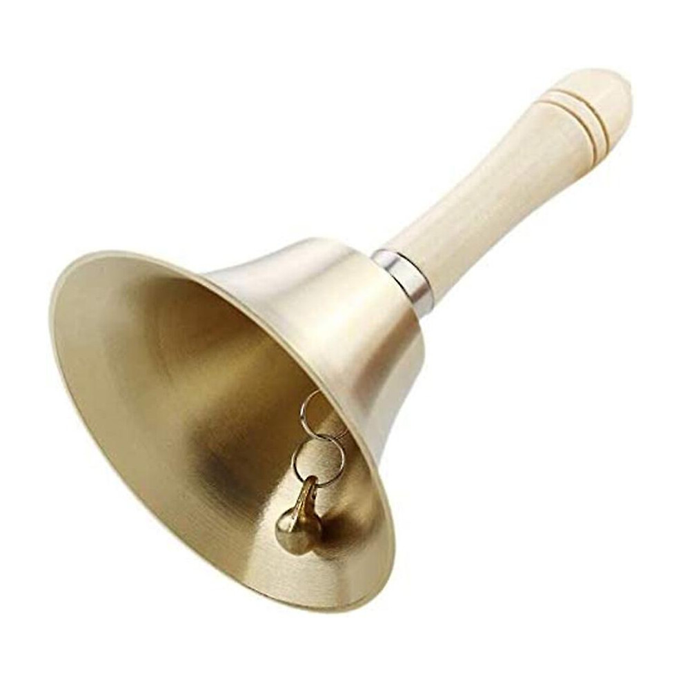 Hand-cranked Class Bell Wooden Handle Rattling Bell Class Copper Bell 8cm (santanxing)
