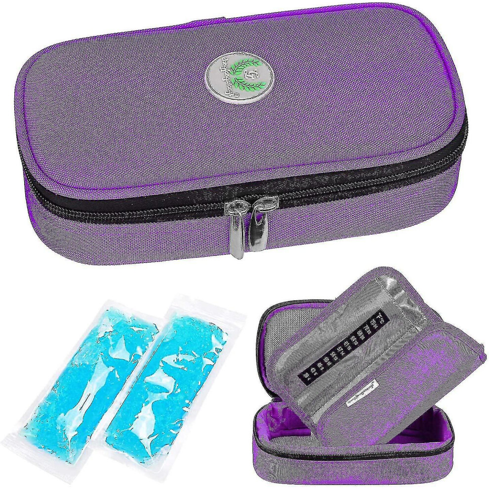 2024 Insulin Cooler Bag Diabetic Bag With 2 Ice Packs - Portable Medication Diabetic Insulated Cooler Bag (Purple) Long Purple
